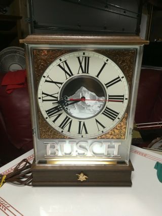Vintage Busch Beer Lighted Bar Clock Sign Counter Or Wall 1986 Everbrite