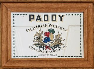 Classic Vintage Paddy Old Irish Whiskey Pub Bar Cork Mirror 10.  5”x15” Near