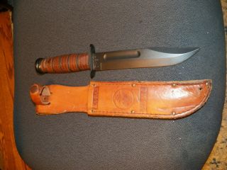 Kabar 1217 Fighting/utility Knife Usmc Leather Sheath Straight Edge