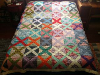 Handmade Vintage Patchwork Quilt Blanket Bedspread Linen Approximately 72 " X 80 "