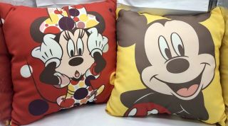 Walt Disney Mickey & Minnie Mouse Pillow Set Decorative 14” X 14”