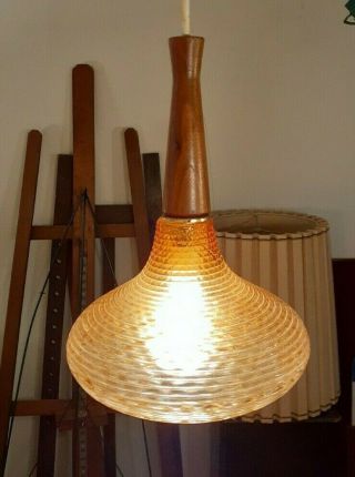 Vintage Orange Glass Hanging Ceiling Swag Lamp Light Mid Century Modern Letro