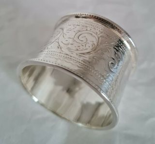 Antique Sterling Silver Napkin Ring.  Hand Engraved.  Chester 1902.