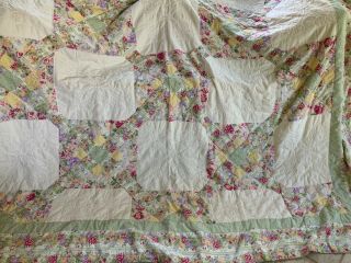 Vintage Handmade Quilt Patchwork Applique Creme Color With Floral Squares