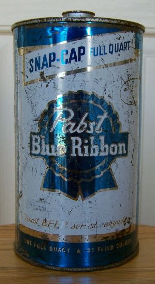 Pabst Blue Ribbon Quart Cone Top Beer Can,  Milwaukee,  Wi,  32 Oz,  Silver Trim