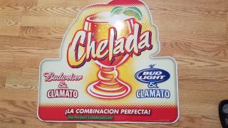 Budweiser & Bud Light Clamato Chelada Anheuser - Busch Beer Metal Sign 31 X 28 - 1/2