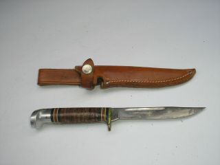 Vintage Western Boulder,  Colo.  Fixed Blade Knife W/ Leather Sheath 8 1/4 "