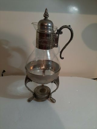 Vintage 14 " Silver Plated Glass Coffee Tea Carafe Pot & Warmer Stand