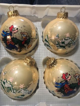 Vintage Christmas Goofy And Donald Duck Glass Ornaments Set Of 4 Krebs 3