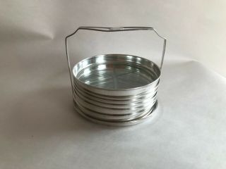 Antique 6 Cut Glass Webster Sterling Silver Rim Coasters On Caddie