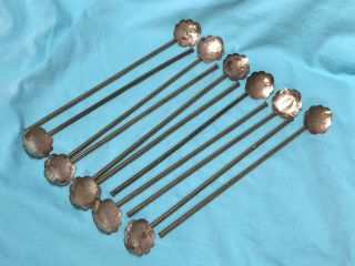 11 Sterling Silver Julep Straws Iced Tea Spoons Made In Mexico With Leaf Design