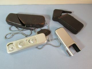 Minox Vintage Model B Subminiature Spy Camera W/flashgun Both In Cases,  Chain