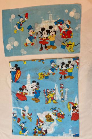 Vtg Walt Disney Productions Frontierland Twin Flat Sheet & Pillowcase