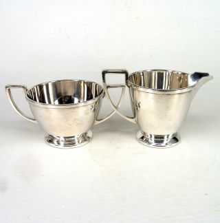 Silver Art Deco Style Milk Jug & Sugar Bowl Set Scroll Handles By Mappin & Webb