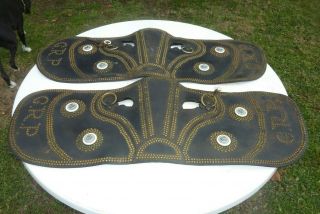Vintage Matched Set Of Horse Driving Team Leather Collar Covers Decorated