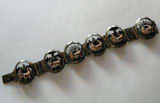 Vintage Peru 18k Gold And Sterling Silver Aztec Panel Bracelet 43 Gr Scrap