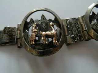 Vintage PERU 18K gold and sterling silver Aztec panel bracelet 43 gr scrap 3