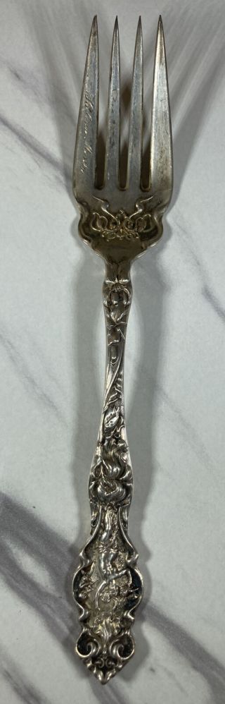 Antique Wallace Sterling Silver Irian Salad Fork Mono 6.  25