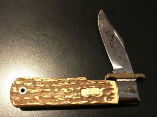 Rare Vintage 1980s " Cobra " Swing - Guard Stiletto Pocket Knife,  Faux Stag Scales