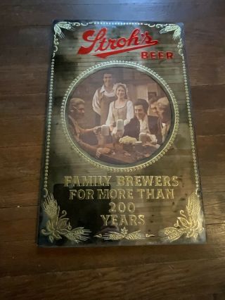 Very Rare Vintage Strohs Beer Bar Sign Advertising Mirror