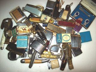 Vintage Men Not Junk Drawer 14 Knifes 25 Lighters 5 Watches Military & Cuff Lnks
