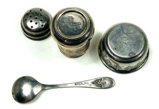 Vintage Sterling Silver 7714 Salt Cellar Pepper Shaker And Spoon 2