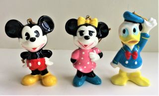 Vintage Disney Christmas Ceramic Ornaments Mickey,  Minnie & Donald Made In Japan