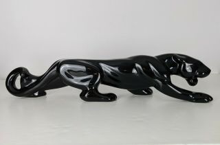 Vintage MCM Stalking Glossy Black Panther Ceramic Figure TV Statue 24” long 2