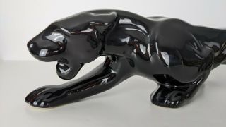 Vintage MCM Stalking Glossy Black Panther Ceramic Figure TV Statue 24” long 3