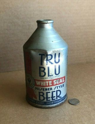 Early Vintage Steel Beer Can Tru Blu White Seal Pilsner Style Beer Cone Top