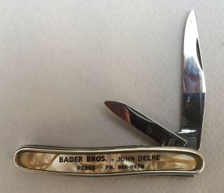 Colonial Pocket Knife Prov Ri Vtg Advertising John Deere Bader Bros Reese Mi