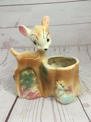 Vtg Walt Disney Bambi Fawn Deer Thumper Ceramic Glazed Figurine Planter Vase