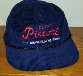 Vtg Detroit Pistons Corduroy Snapback Hat 1989 World Champions Bad Boys