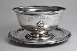 Vintage Fraternal Monogrammed Silver Plate Large Punch Bowl W/tray