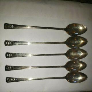 Vintage Silver Belle Silver Plate Set Of 5 Ice Tea Spoons Long Handle