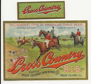 Rock Island Brewing Pre Prohibition Cross Country Beer Label With Neck Il