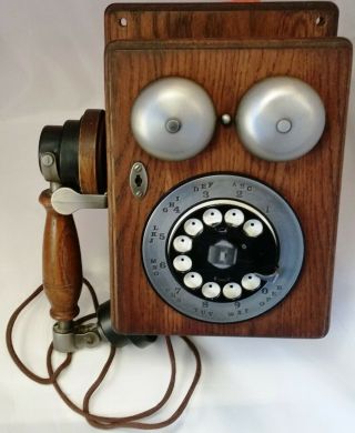 Vintage 1980s Western Electric Bell Country Wood Rotary Wall Phone
