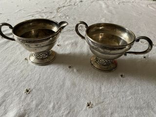 Vintage Weighted Sterling Silver Creamer And Sugar Bowl
