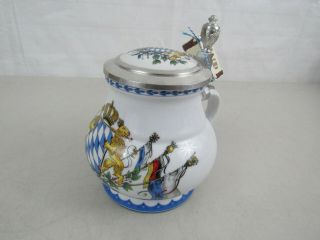 Vintage Kuhr Bavaria West Germany Porcelain Rein Zinn Lidded Stein