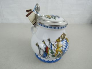 Vintage Kuhr Bavaria West Germany Porcelain Rein Zinn Lidded Stein 2