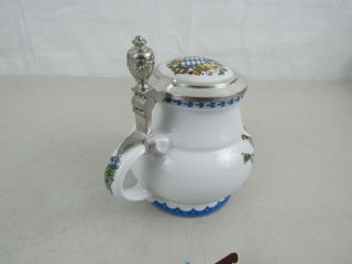 Vintage Kuhr Bavaria West Germany Porcelain Rein Zinn Lidded Stein 3