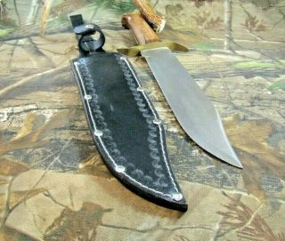 Vintage Pakistan Wood Handle Bowie Knife W/leather Sheath P5