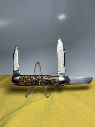 Old Vintage Imperial Prov Ri Pocket Knife 3 Blade Cattle Knife Bone Handle