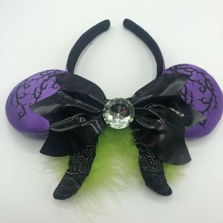 Disney Parks Maleficent Mickey Ears Headband Horns Villains Purple Green Feather