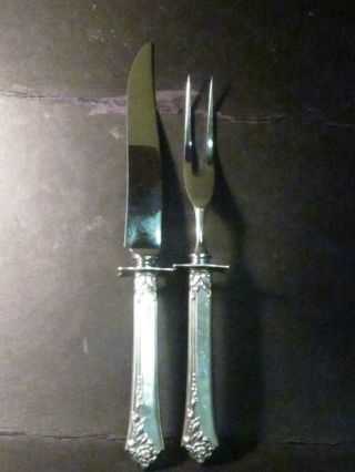 Sterling Heirloom Oneida Damask Rose 2pc Carving Knife & Fork No Mono