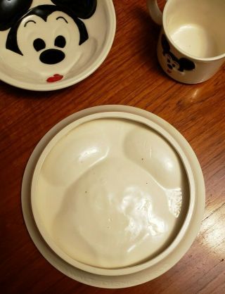 Vintage Walt Disney Prod Mickey Mouse ceramic 3 pc dinnerware set plate bowl mug 3