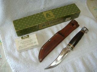 Vintage 8 - 1/4 " Ka - Bar Fixed Blade Hunting Knife With Leather Sheath W/box