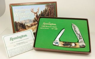 Remington 1999 Wildlife Stag Canoe Knife Limited Edition Nib Etched Blade