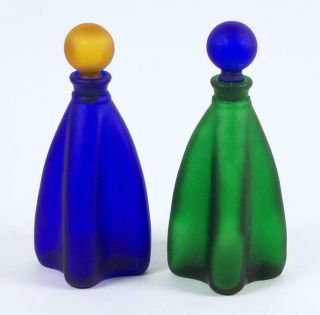 Vintage Glass Perfume Cologne Bottle Pair 2 Satin Glass Scent Bottles & Stoppers
