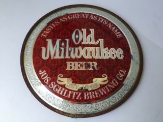 Vtg.  1971 Old Milwaukee Beer Advertising Display Sign Bowed Bubble Glass Face